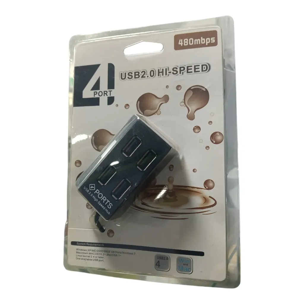 HUB 4 PUERTOS - USB 2.0 - Presentación en blíster.