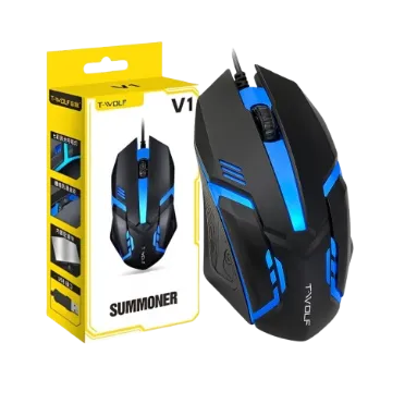 Mouse Gamer T-Wolf V1 negro óptico ambidiestro USB 1200 DPI luces