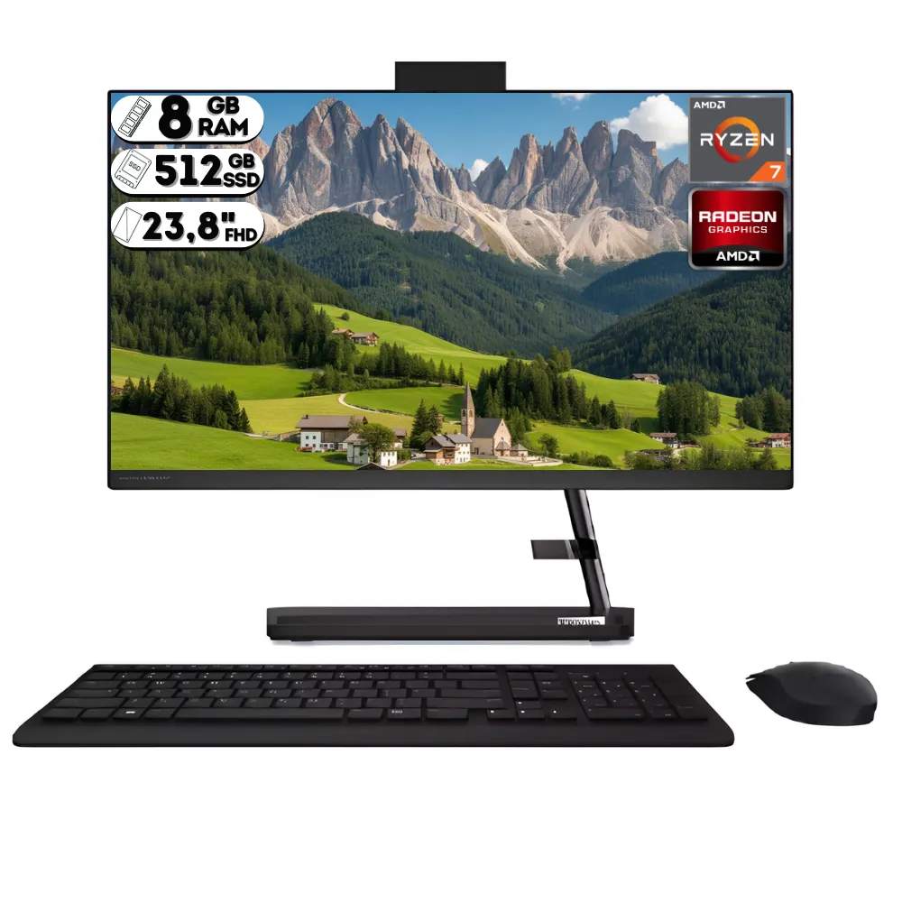Todo En Uno Lenovo - Idea Centre 3 24alc6 / Ryzen 7 7730u Ssd 512gb Ram Ddr4 8gb 23.8" Fhd Negro